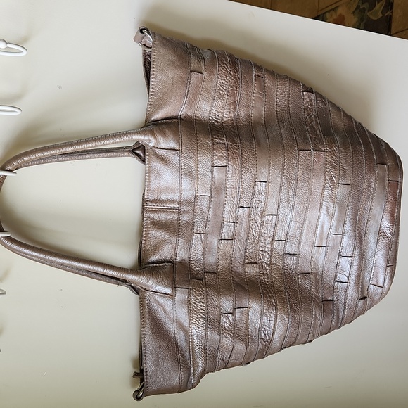 Anthopologie MONSERAT DE LUCCA Leather Tote Purse Taupe Boho large patchwork‎ - Picture 5 of 14